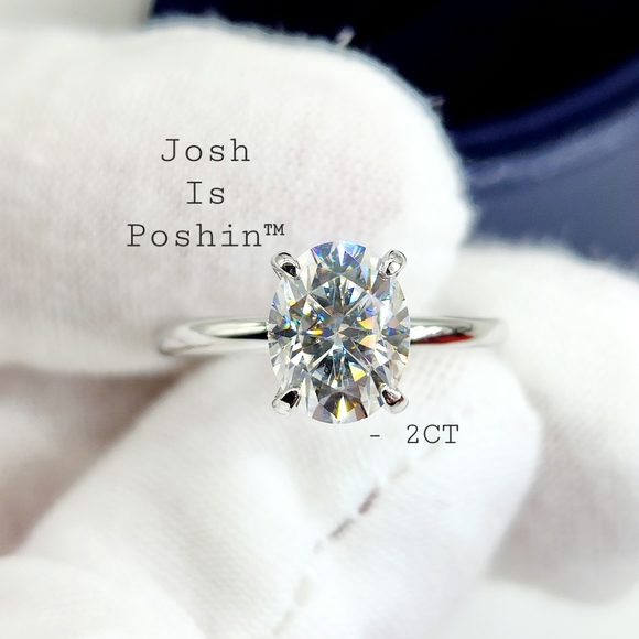 2CT Oval Moissanite hidden halo ring in sterling silver - Picture 11 of 16